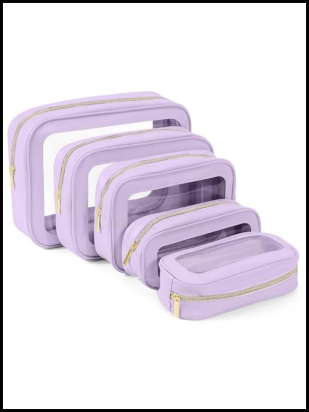 5PCS Clear TPU Toiletry Makeup Bag Set TSA Approved Travel Organizer